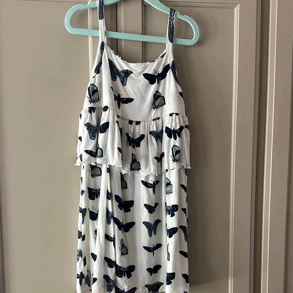 Kate Quinn White Dress with Blue Butterfly Print